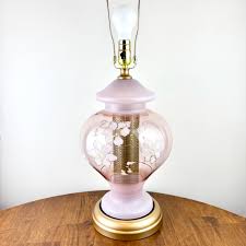 Vintage Pink Glass Floral Table Lamp | Vintage Lamp