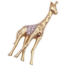 Similar Items to Giraffe Pin Brooch 14K Gold and Diamond .10 ...