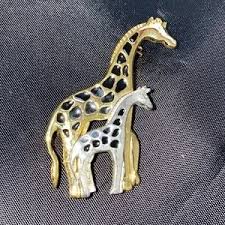Jewelry | Giraffe Mama Baby Brooch Silver Gold Enamel Tc ...