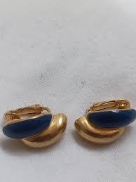 Vintage Dark Blue Enamel And Gold Tone Clip On Earrings | eBay