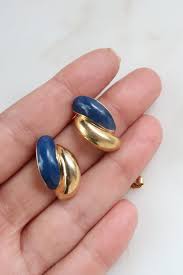 Vintage Navy Blue Enamel and Gold Stud Earrings - Etsy