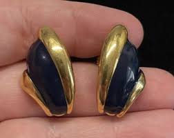 Vintage Napier Gold Tone Navy Enamel Puffy Shell Clip on ...