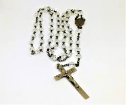 Vintage Rosary, Glass Rosary, Clear Glass Rosary, Sacred Heart Rosary, Glass Bead Rosary, Prayer Beads, Church Beads - Etsy
