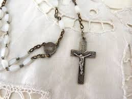 Buy Antique Religious Beaded Rosary Necklace Made of Milk Glass Beads With Its Corpus Christi Cross, Medal, in Its Box With Chalice, Devotional Online in India - Etsy