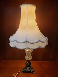 Vintage Ornately Crafted Lamp With Off-white Shade, Clear Etched Glass Body, and Metal Feet - Etsy