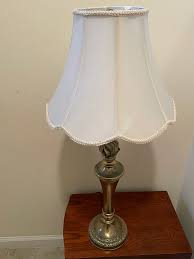 Ethan Allen Brass Candlestick Style Base Accent Table Lamp With Shade | Chairish