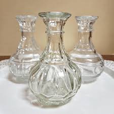 Trio of Clear Glass Pot Belly Bud Vases, Short Chunky ...