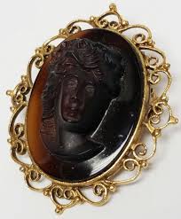 Vintage HIGH RELIEF Brown Molded Glass Cameo Pin Brooch Gold Tone Frame | eBay Australia