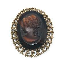 Stunning Vintage Cameo Hand Carved Tortoise Shell Glass Brooch Pendant. - Etsy Ireland