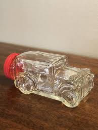 VINTAGE CAR 5” GLASS CANDY JAR CONTAINER WITH RED LID NICE RARE | eBay