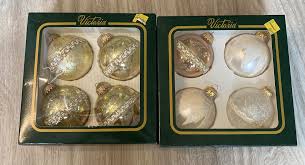 Vintage Victoria Collection Gold Glass Ornaments Set Of 8 Floral Glitter Lace | eBay