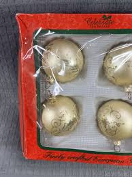 Celebrate The Season Christmas Glass Vintage Ornaments In Gold Lot Of 4 | eBay