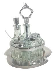 Vintage Glass Condiment Set Lazy Susan Metal Pedestal Salt ...