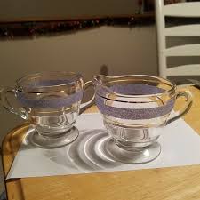 Vintage Blued Frosted Stripped & Gold Stripped Glass Creamer And Sugar Bowl | eBay