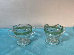 Green/gold Striped Kent Green Glass Sugar and Creamer Set - Etsy