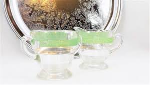 Kent Glass Creamer and Sugar, Clear With Green Band, Open Sugar and Creamer, Textured Green Band - Etsy
