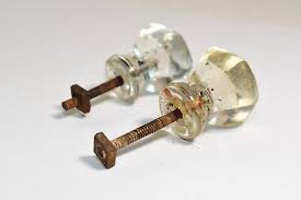 Vintage Glass Pull Knobs Hexagon 6 sided shape - Set of Two ...