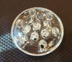 Vintage clear glass 13 hole 4½" flower frog footed domed ...