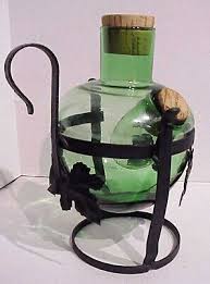 VINTAGE GREEN GLASS WINE CHILLER DECANTER IN TILTING WROUGHT ...