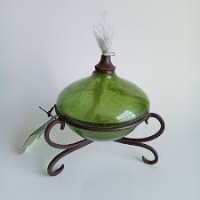 Green Glass Oil Lamp Sean Conway | eBay