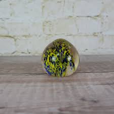 Vintage Blue and Yellow Glass Paperweight - Etsy