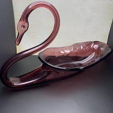 Vintage Viking Company Clear Glass Swan Head Handle Heart Shaped Candy/trinket Dish - Etsy