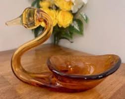 Vintage Amber Hand-blown Glass Swan Candy or Trinket Dish – Mid-century Elegance - Etsy