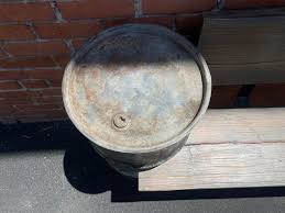 SOLD - Custom Made Rustic Steel Barrel and Wood Bench - Rehab Vintage Interiors