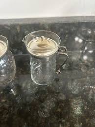 Vintage Clear Creamer & Sugar Set with Silverplate Lids, Etched Glass | eBay