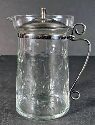 Syrup Pitcher Antique Etched Glass Clear with Metal Handle and Lid | eBay