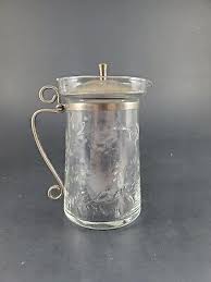 2 Rock Sharpe Buttercup Vintage Glass Syrup/Cream Pitcher Metal Handle Floral | eBay