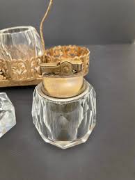 Vintage 1950s Gold Filigree Glass Ashtray Lighter & Cigarette Holder C – Vintage Antiques Warehouse