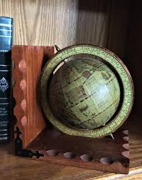 Vintage Old World Bookends, Spinning Globes, Wooden Base - Etsy