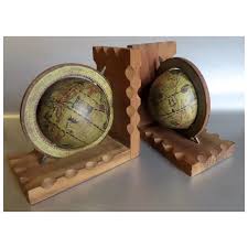 Vintage Tilso Wooden Globe Bookends Pair Old World Mid ...