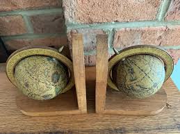 Pair of 1970s Old World Wood Globe Bookends | Chairish