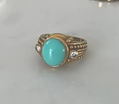 Judith Ripka 18k Yellow Gold Diamond Turquoise Ring Size 8 ...