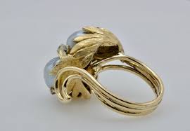 South Sea Pearl Diamond Ring Leaves Circa 1970 For Sale at 1stDibs