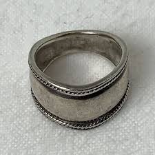Vintage Sterling Silver Wide Band Ring Signed 925 NF Size 7 ...