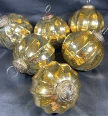 6 VTG 3” Kugel Style Glass Ornaments Christmas Crackled ...