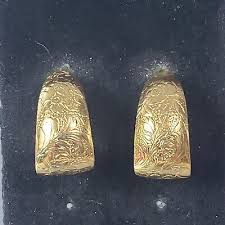 Dangle J Hoop Earrings Gold Tone Flower Retro Mid Century Modernist Boho 1" | eBay