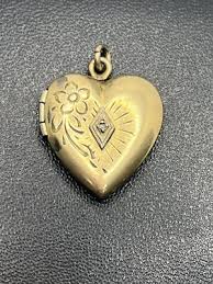 Vintage gold filled engraved flower diamond heart locket ...
