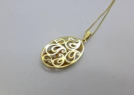 Oval Pendant 14KT Yellow Gold 18" Box Link Necklace 14KT Yellow Gold | eBay