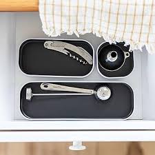 Amazon.com : Three by Three Seattle 3 Piece Shallow Metal Organizer Tray Set for Storing Makeup, Stationery, Utensils, and More in Office Desk, Kitchen and Bathroom Drawers (1 Inch, Gray and White) :