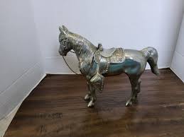 VINTAGE 8.5" Chrome Horse Statue Pot Metal w/Saddle Carnival ...