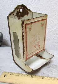 vintage wall mounted metal match holder, faded front image ...