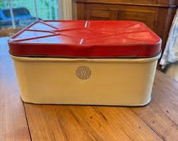 Vintage Tin Bread Box, Hinged Lid, Red Lid, Cream Box, Floral Design, Retro, Farmhouse, 1950s - Etsy