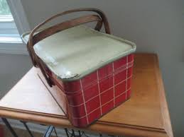 Vintage "Golden Cookies Watertown MA" Tim Red Plaid Lunch Box Wooden Handles | eBay