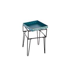 Metal Table with Glass Top and Teal Metal Planter Dish – Plow & Hearth