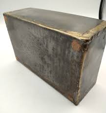 Antique Primitive Steel Soldered Metal Trinket Box Chest w ...