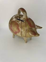 Vintage Piggy Bank Pig Handmade Hand Painted Clay ...